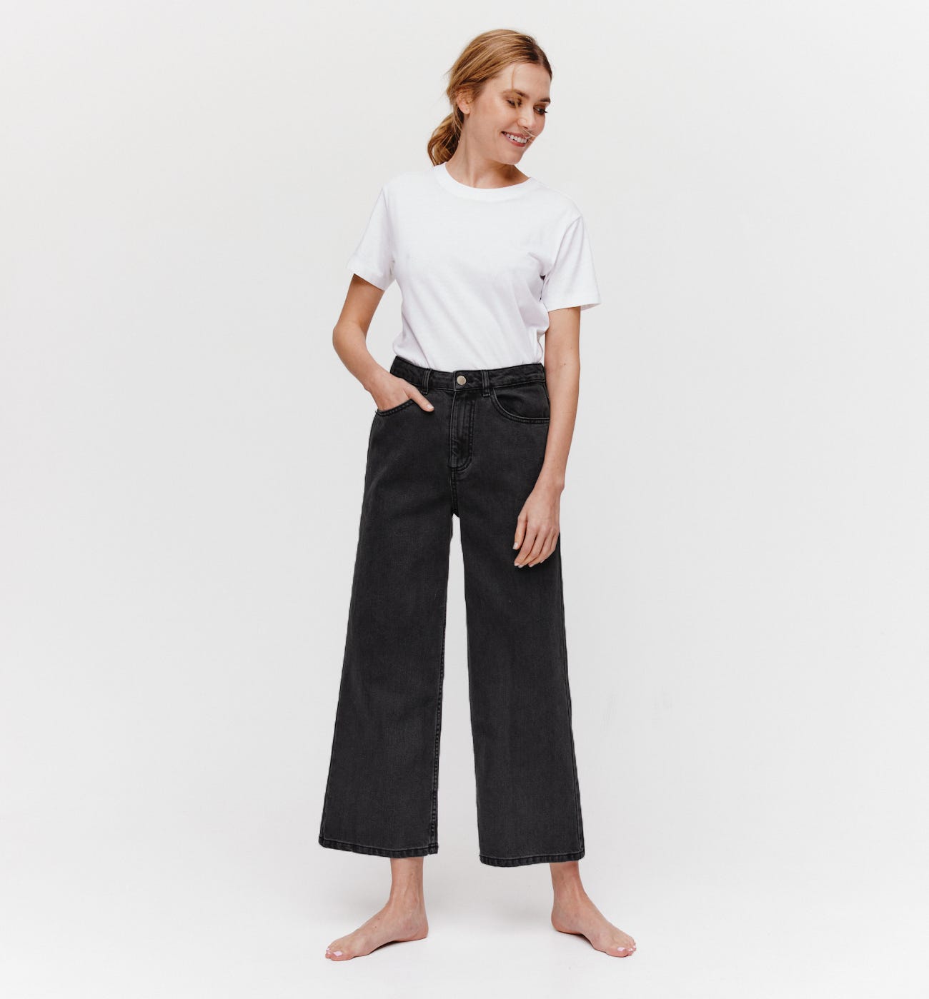 Jean large taille haute Femme