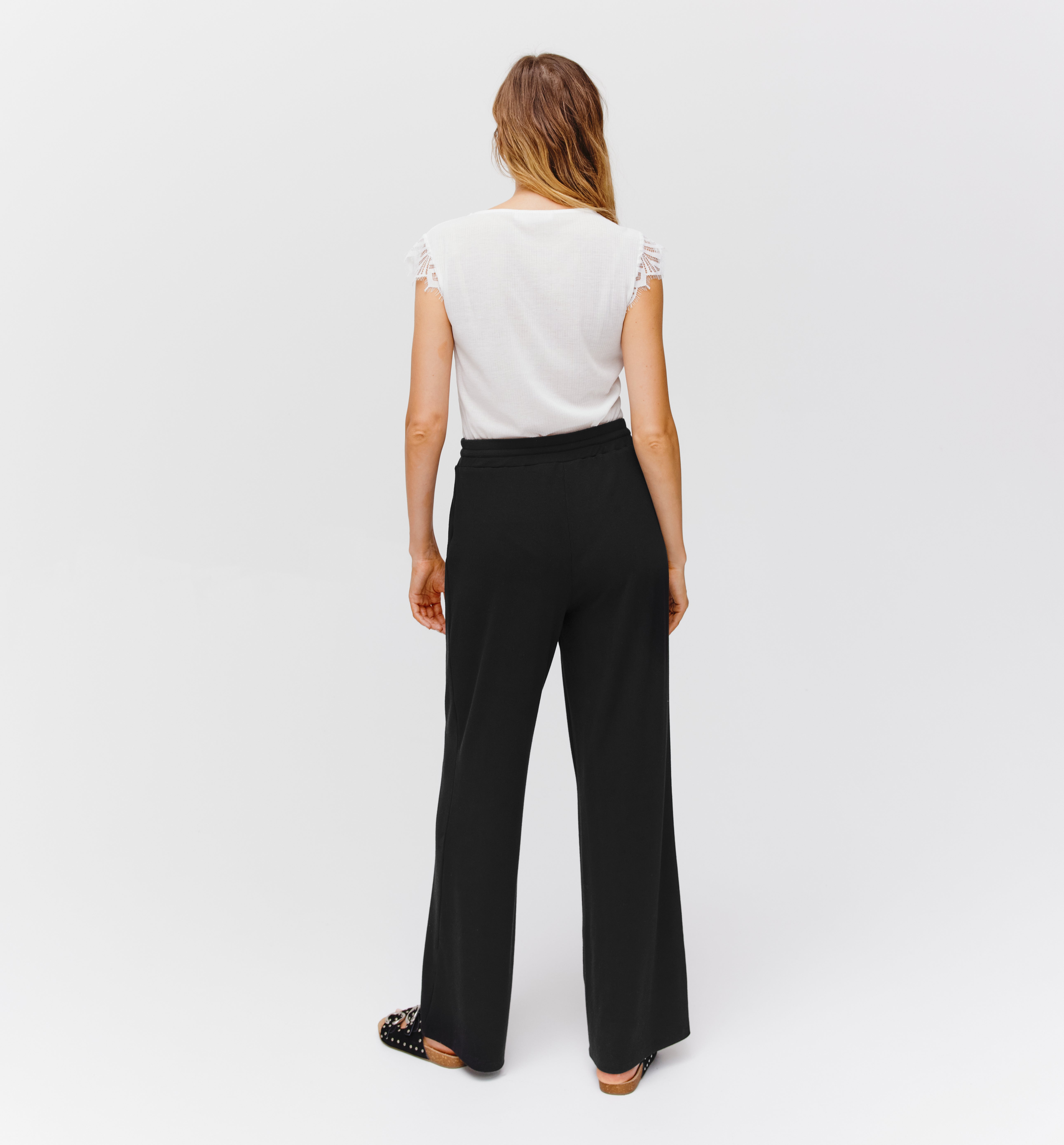 Wideleg jersey trousers - Black