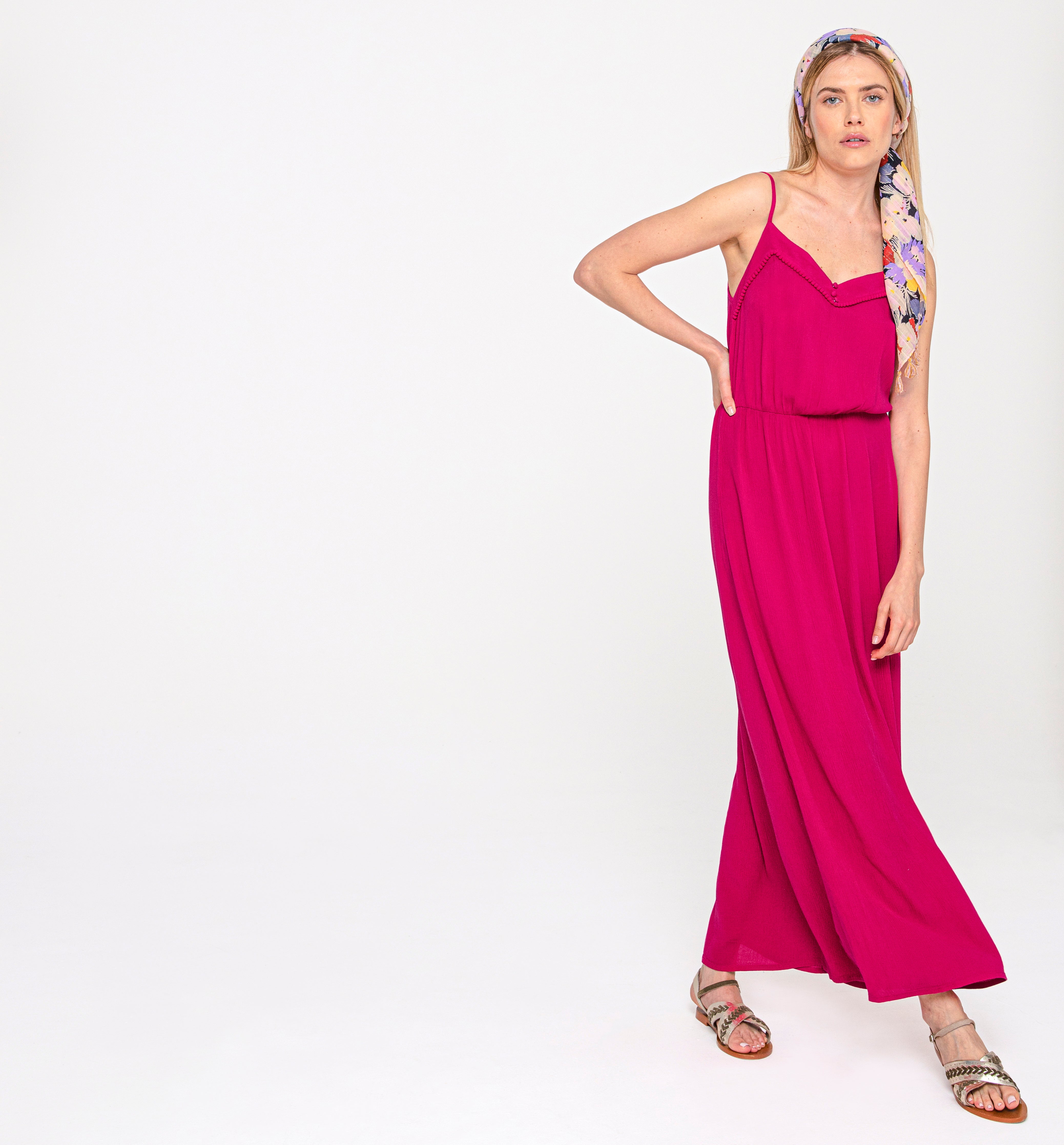 Vestito lungo spalline sottili - Fucsia