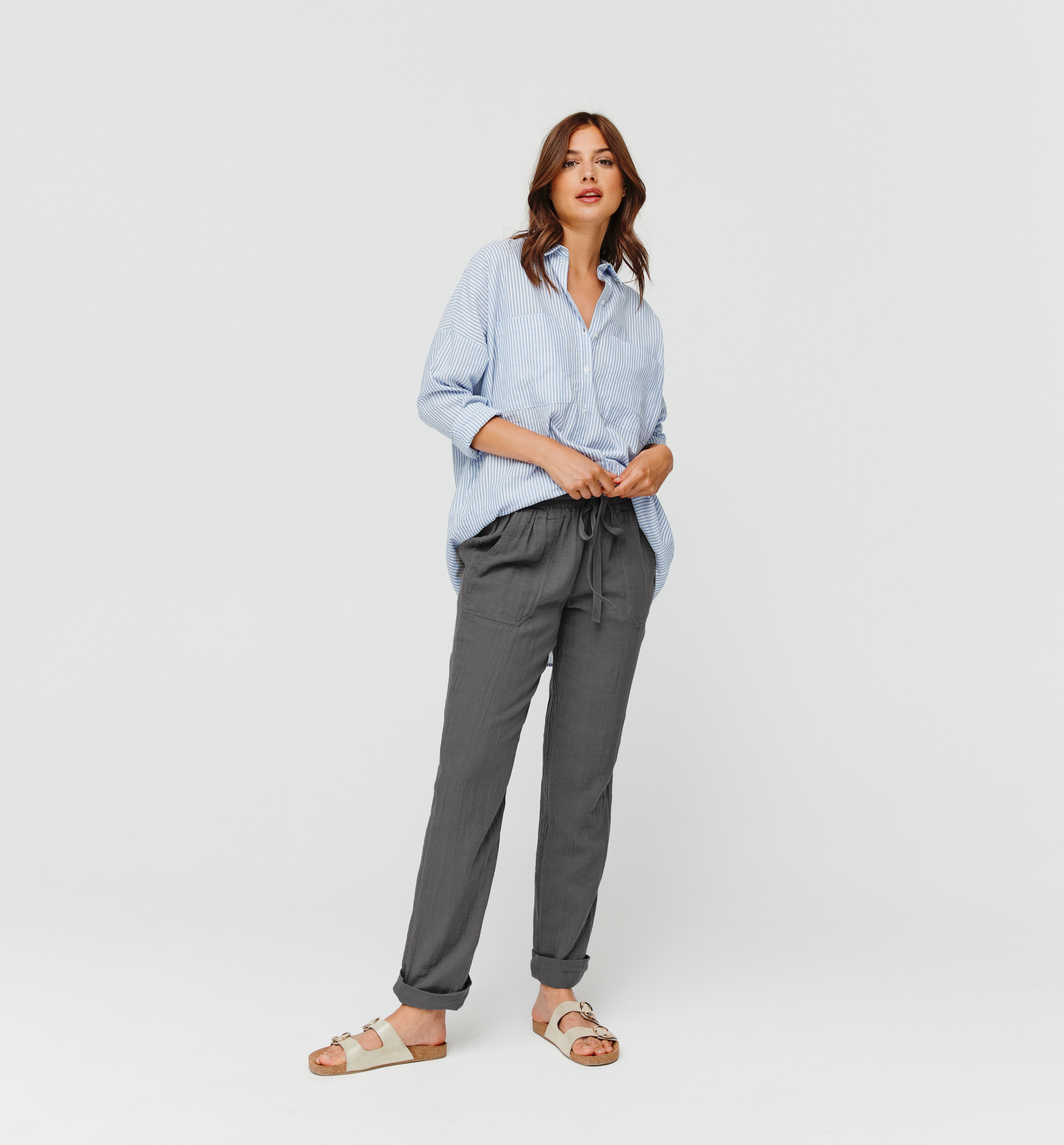Cotton gauze trousers - Dark grey