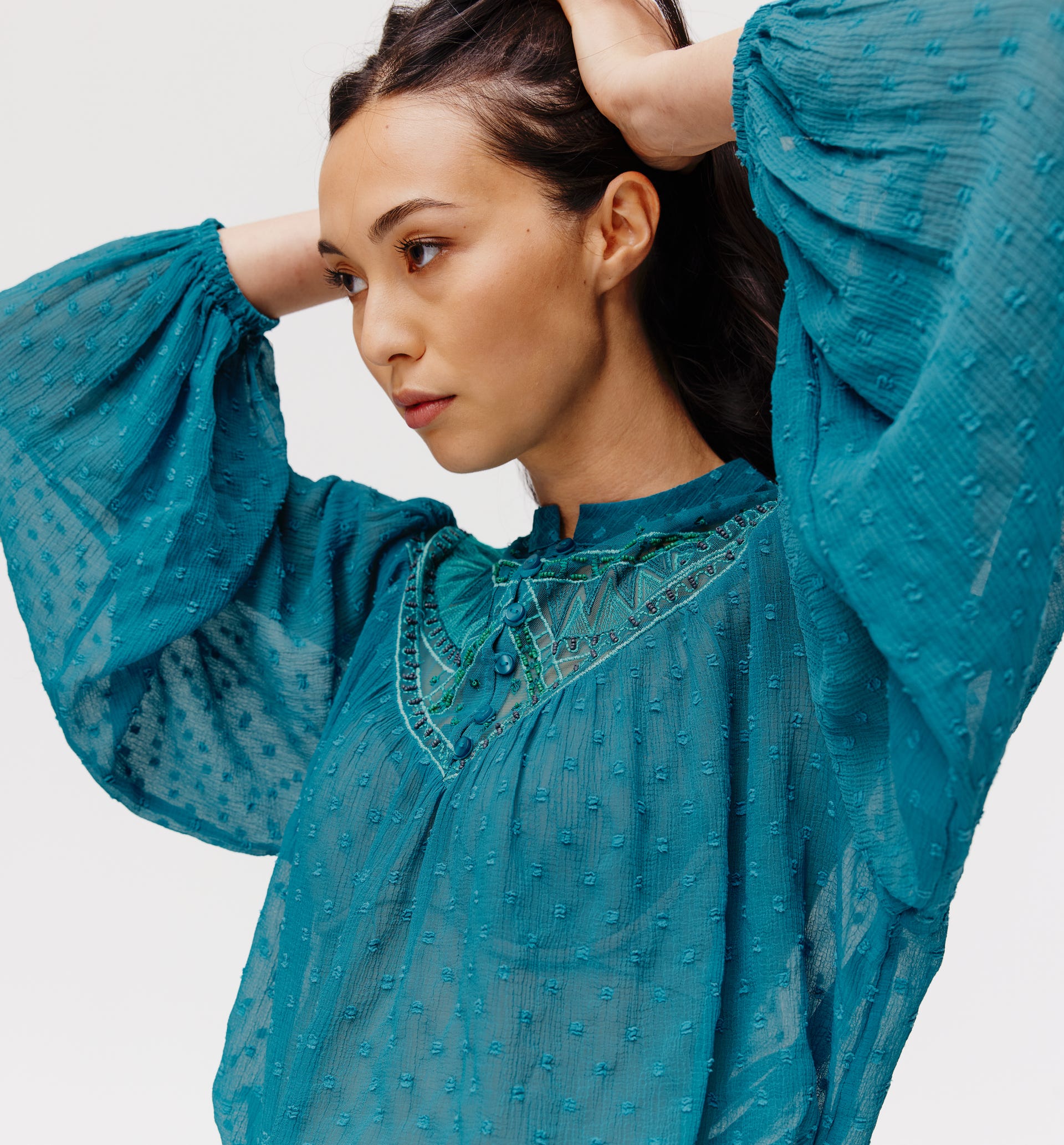 Plumetis Indian beaded blouse