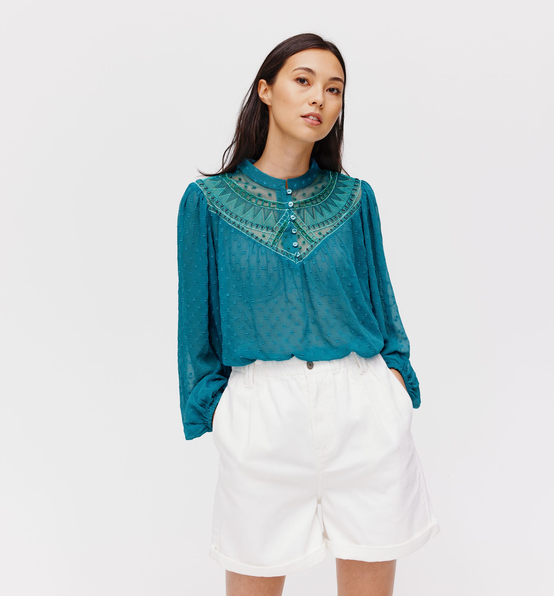 Plumetis Indian beaded blouse