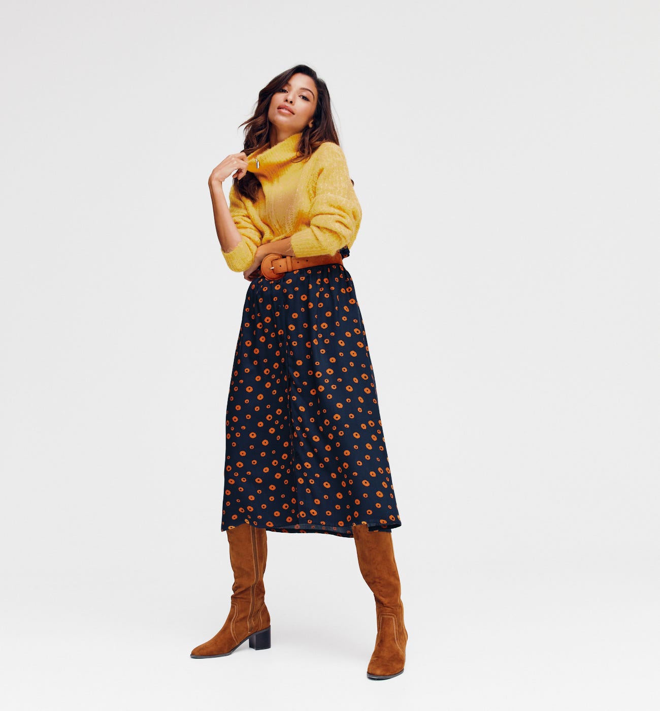 Paper-bag midi skirt