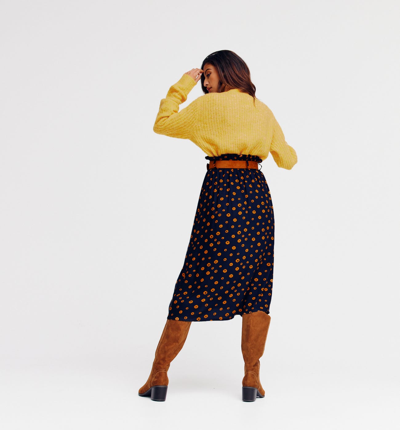 Paper-bag midi skirt
