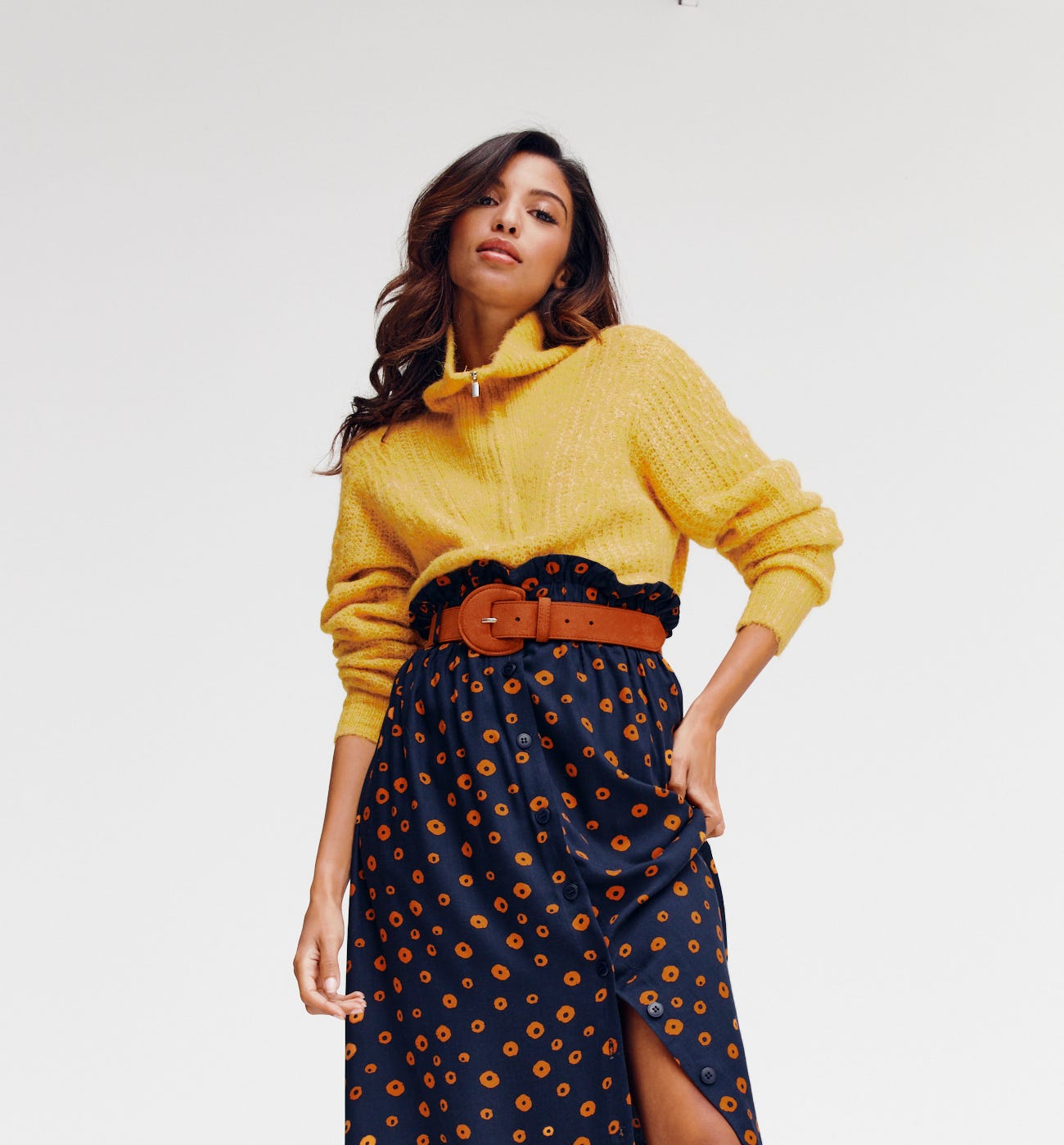 Paper-bag midi skirt