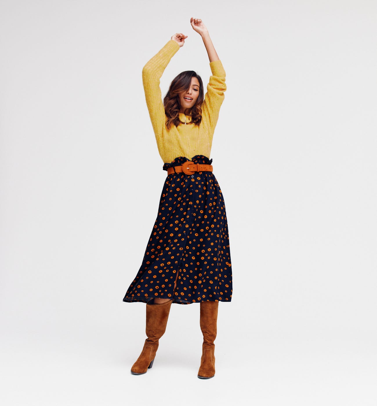 Paper-bag midi skirt