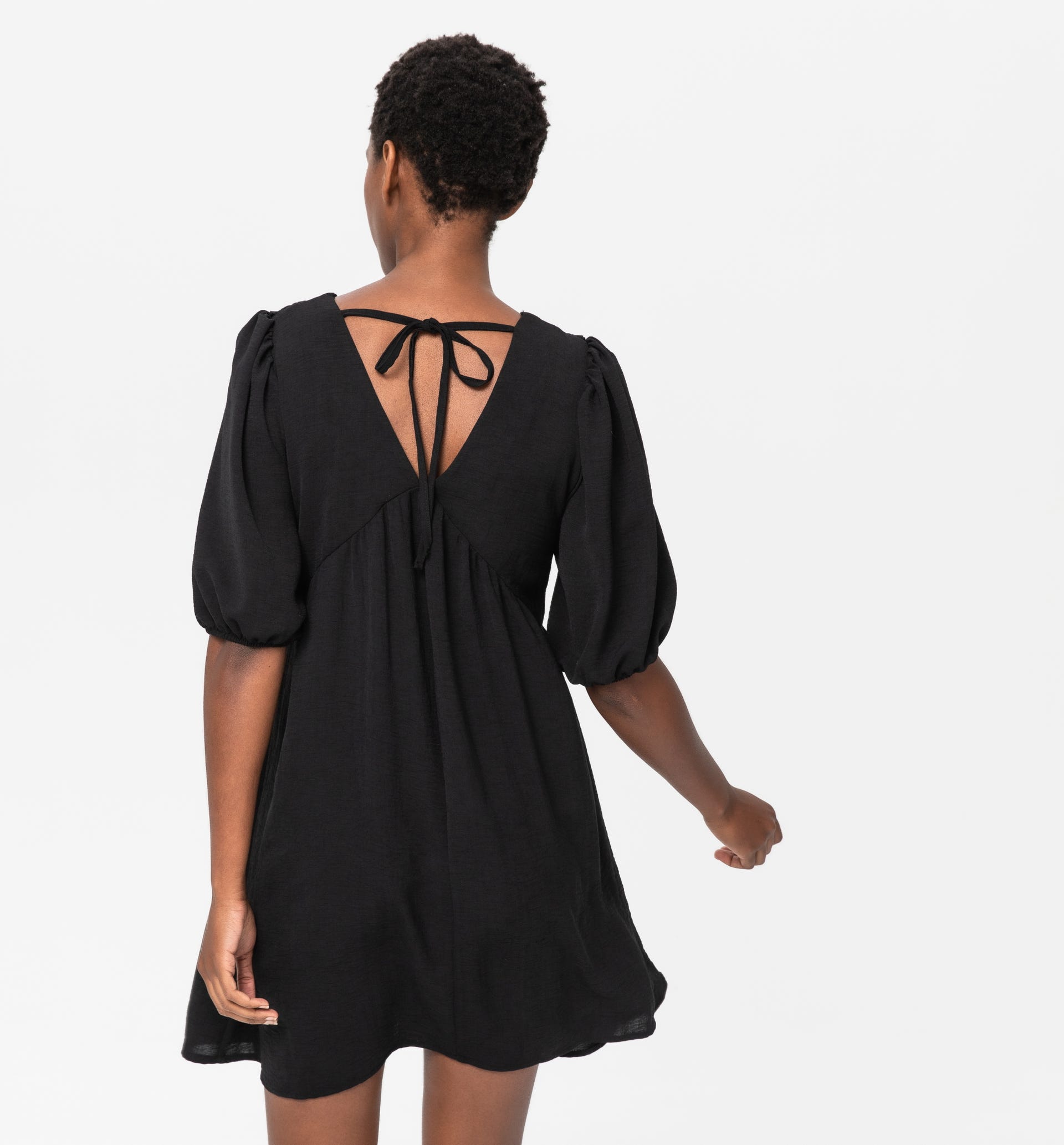Puff-sleeved babydoll dress