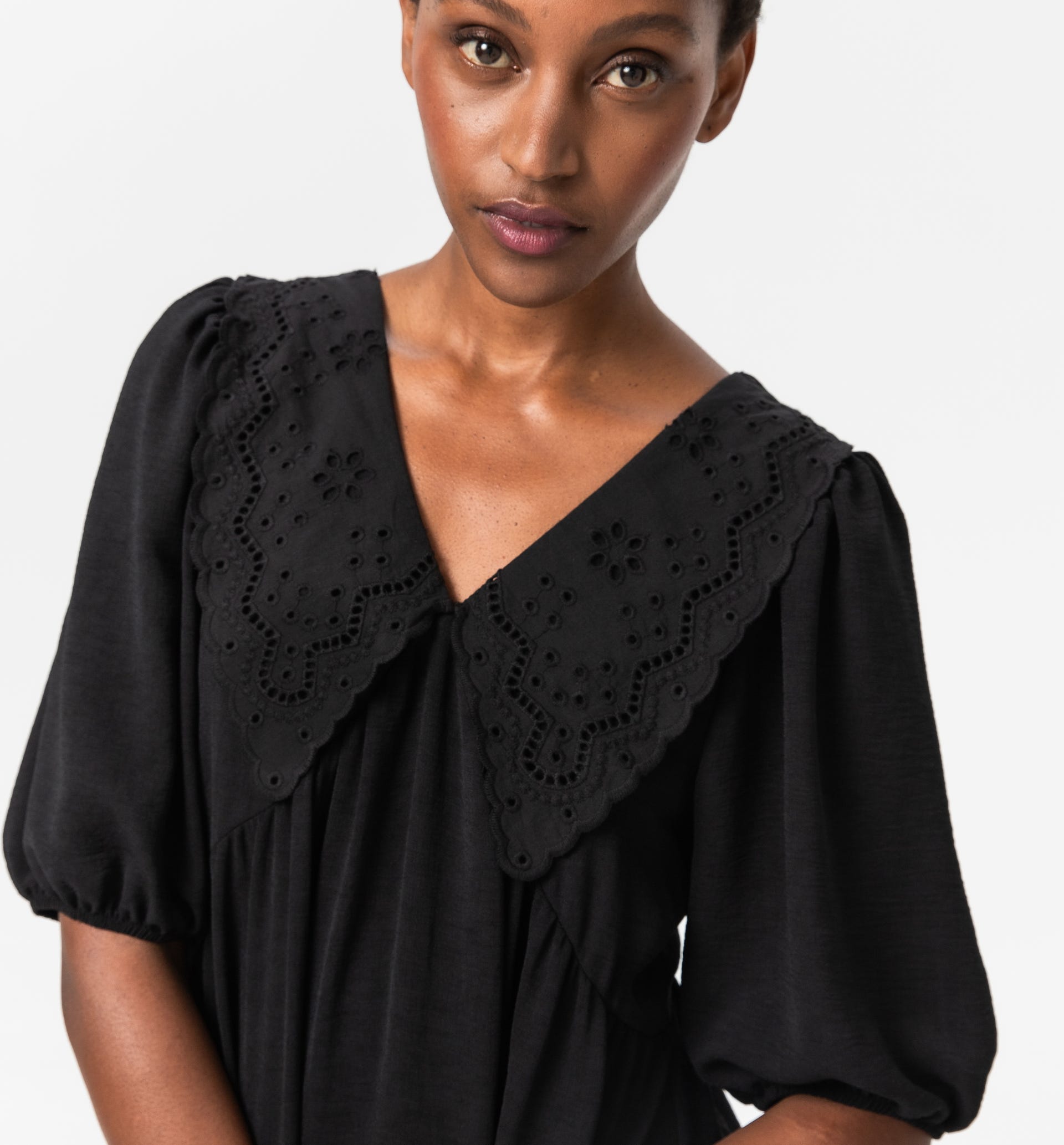Puff-sleeved babydoll dress