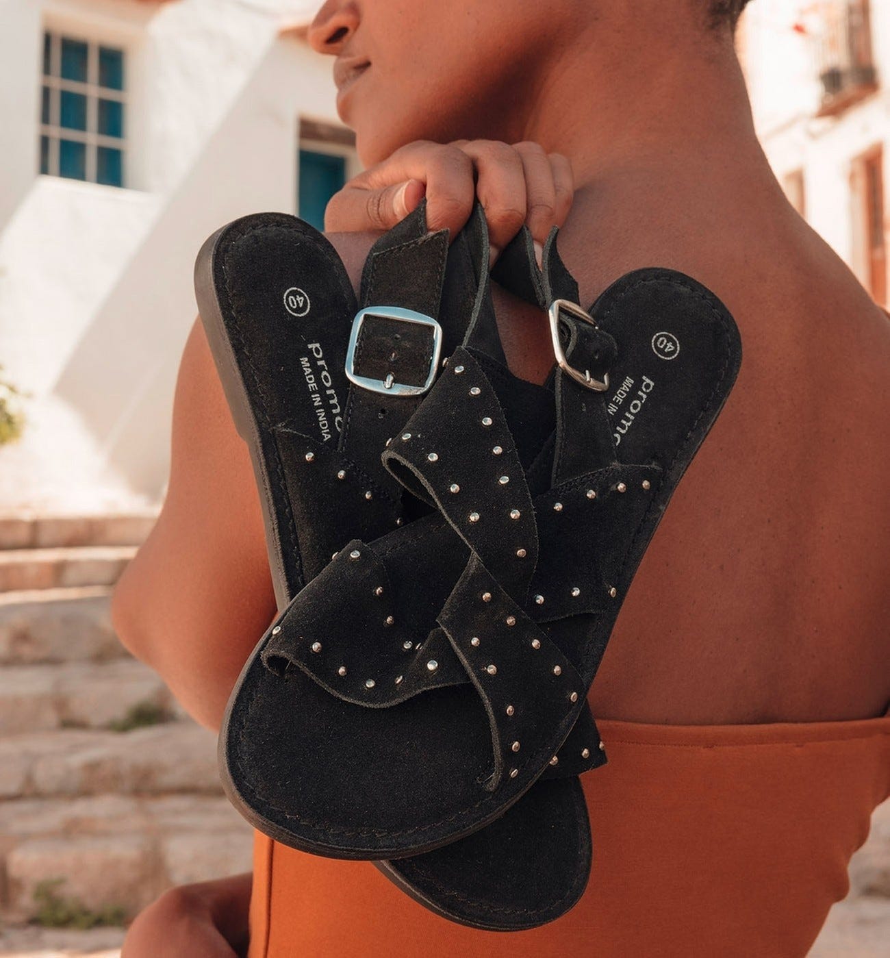 Studded leather flat sandals
