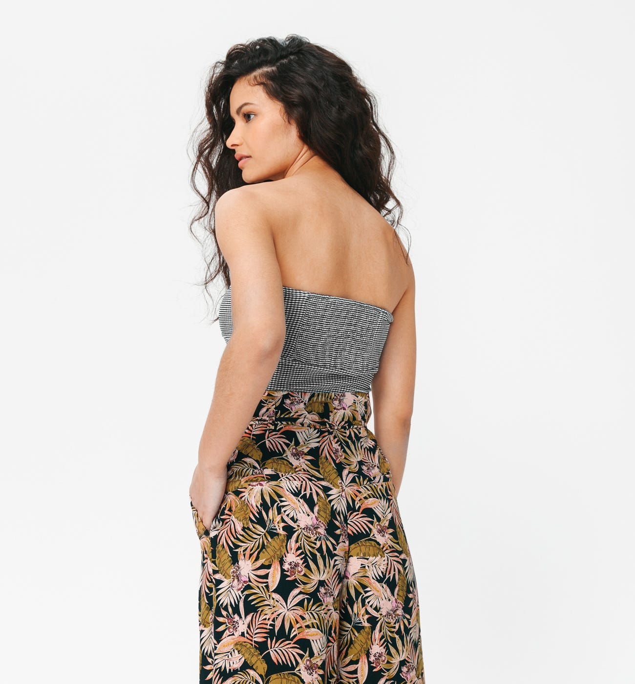 Checked strapless top