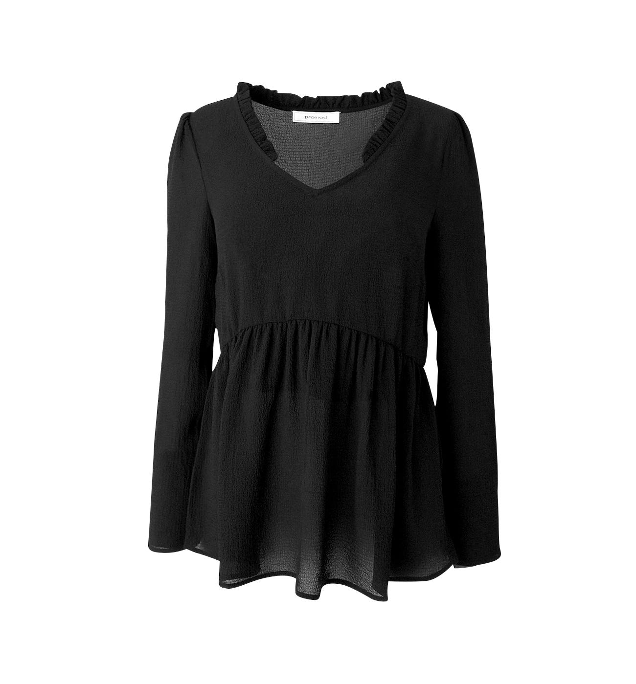 Blusa in crêpe e collo ruches