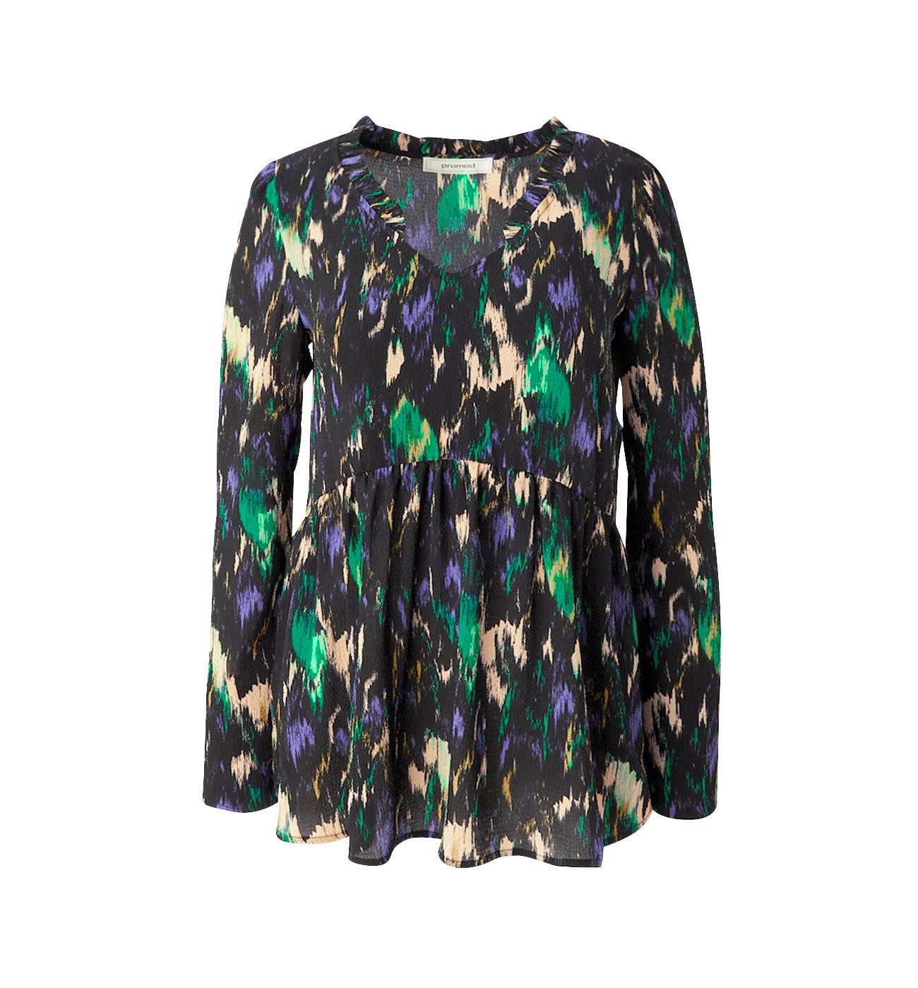 Crêpe top with frilly neckline