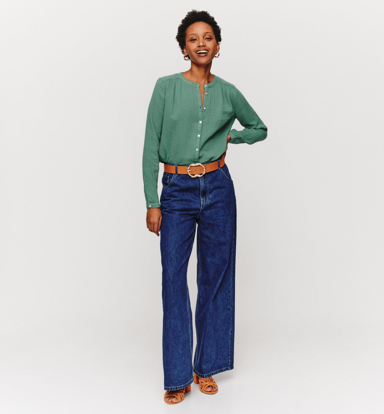 Cotton gauze shirt - Grey green