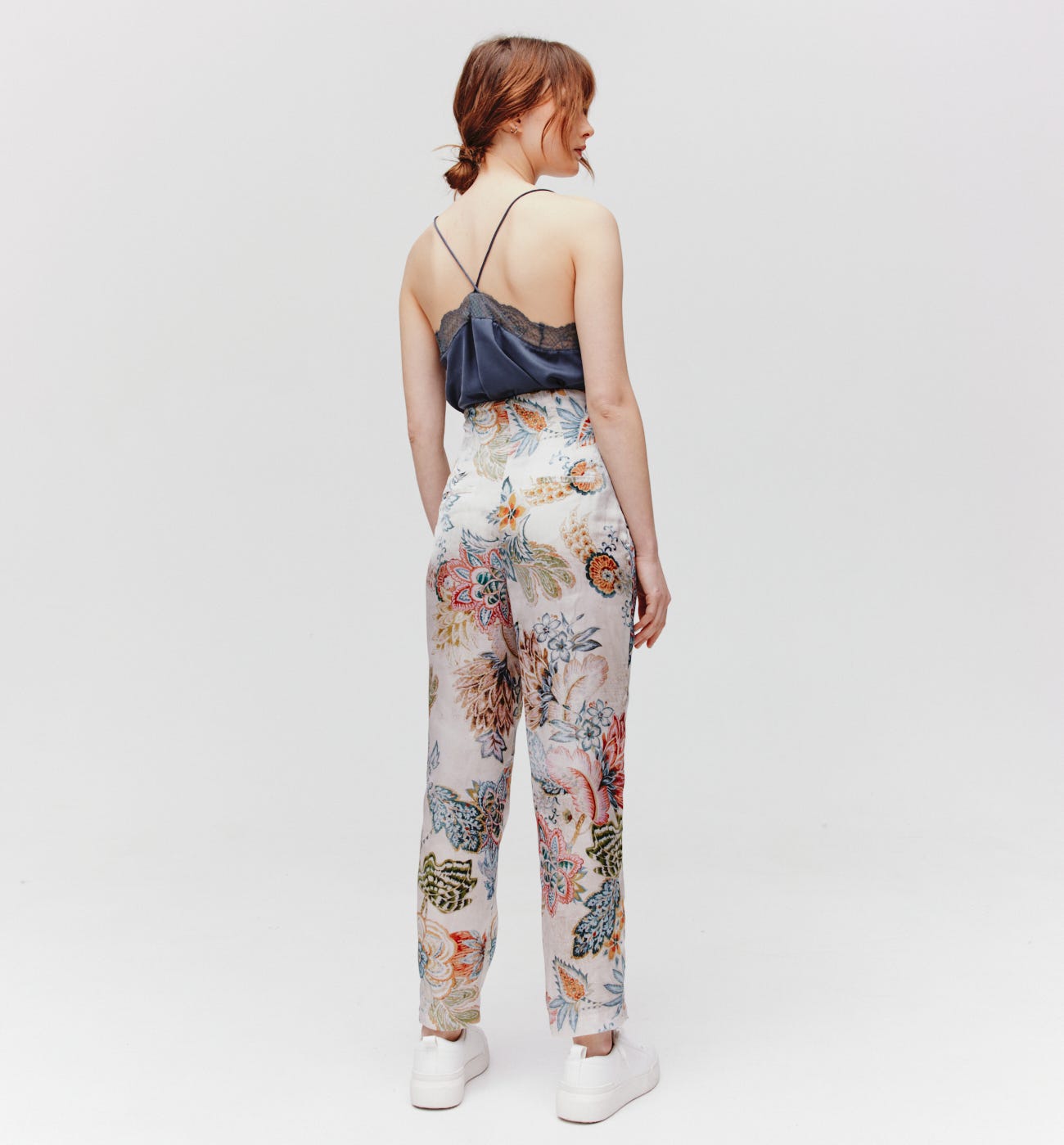 High-waist silky trousers