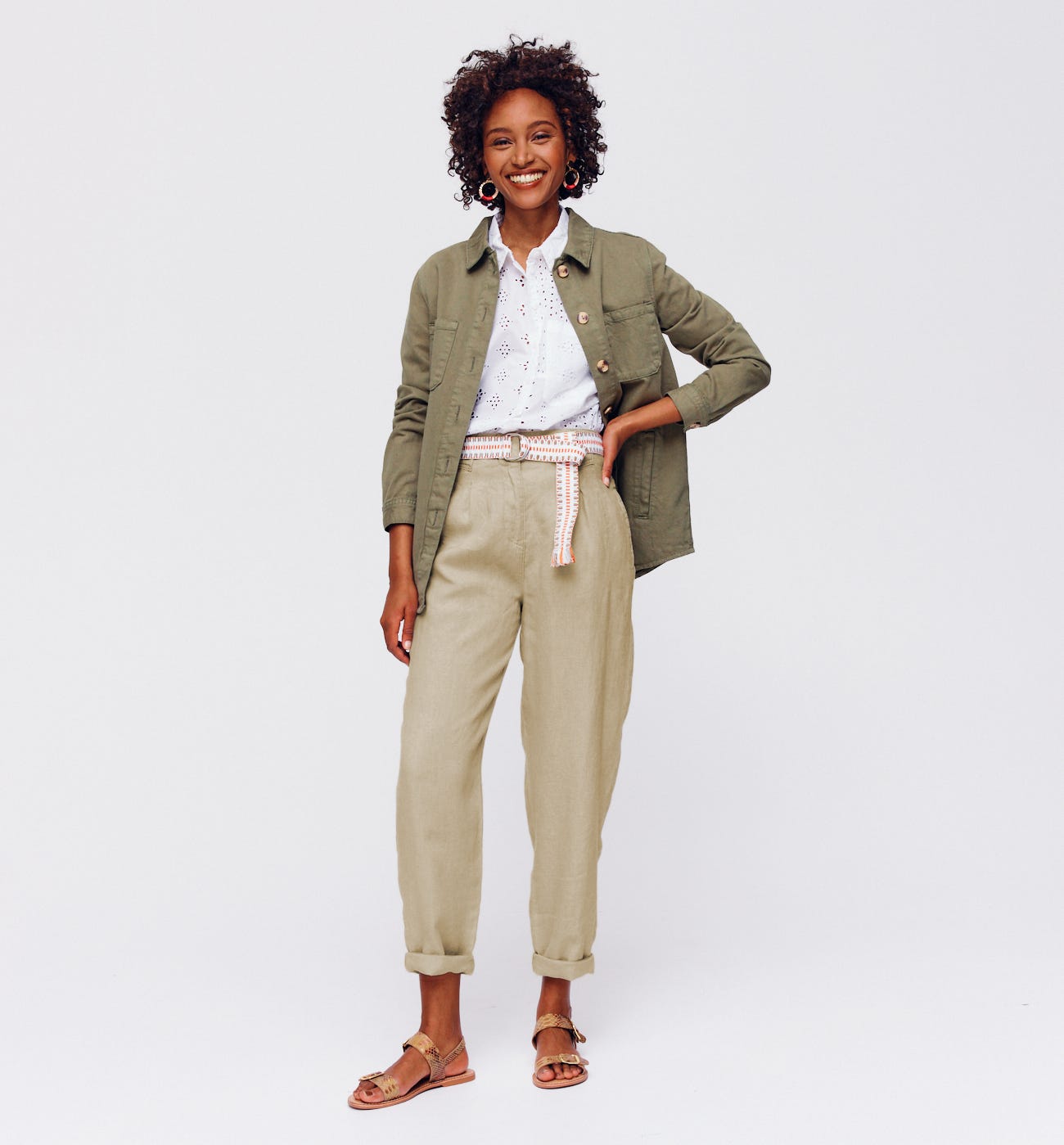 Linen high-waist trousers