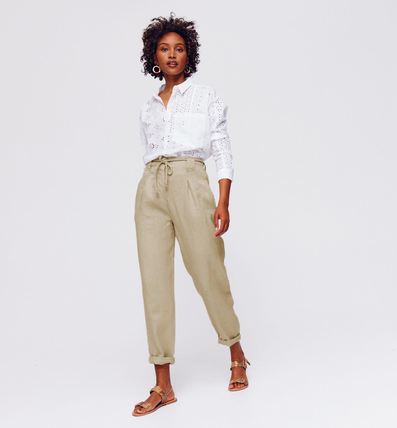 Linen high-waist trousers