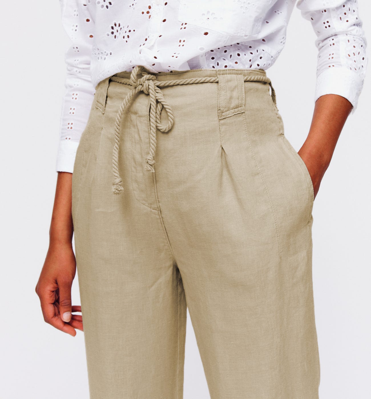 Pantaloni in lino a vita alta