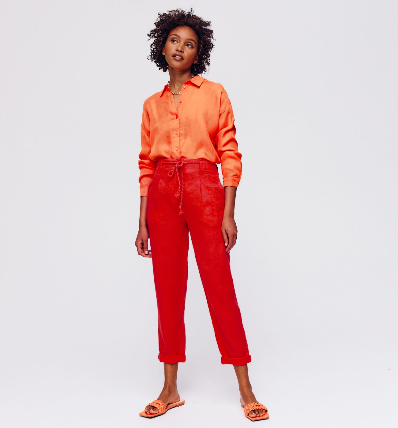 Linen high-waist trousers