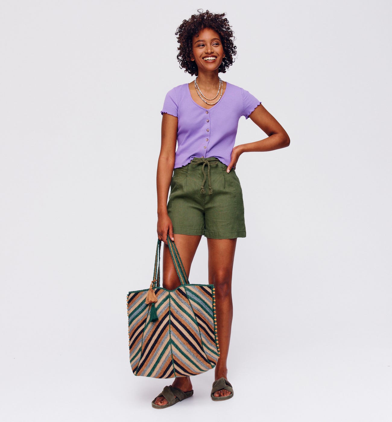 Linen high-waist shorts