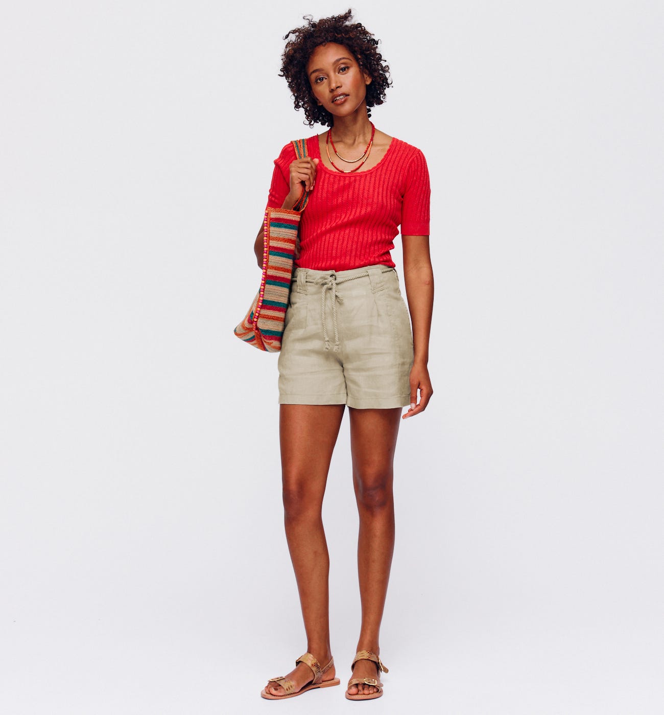 High Waist-Shorts aus Leinen