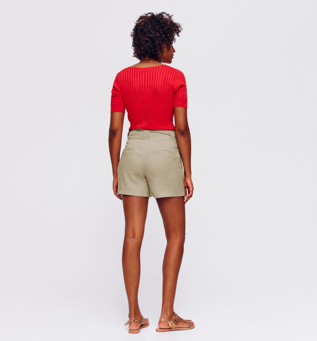 High Waist-Shorts aus Leinen