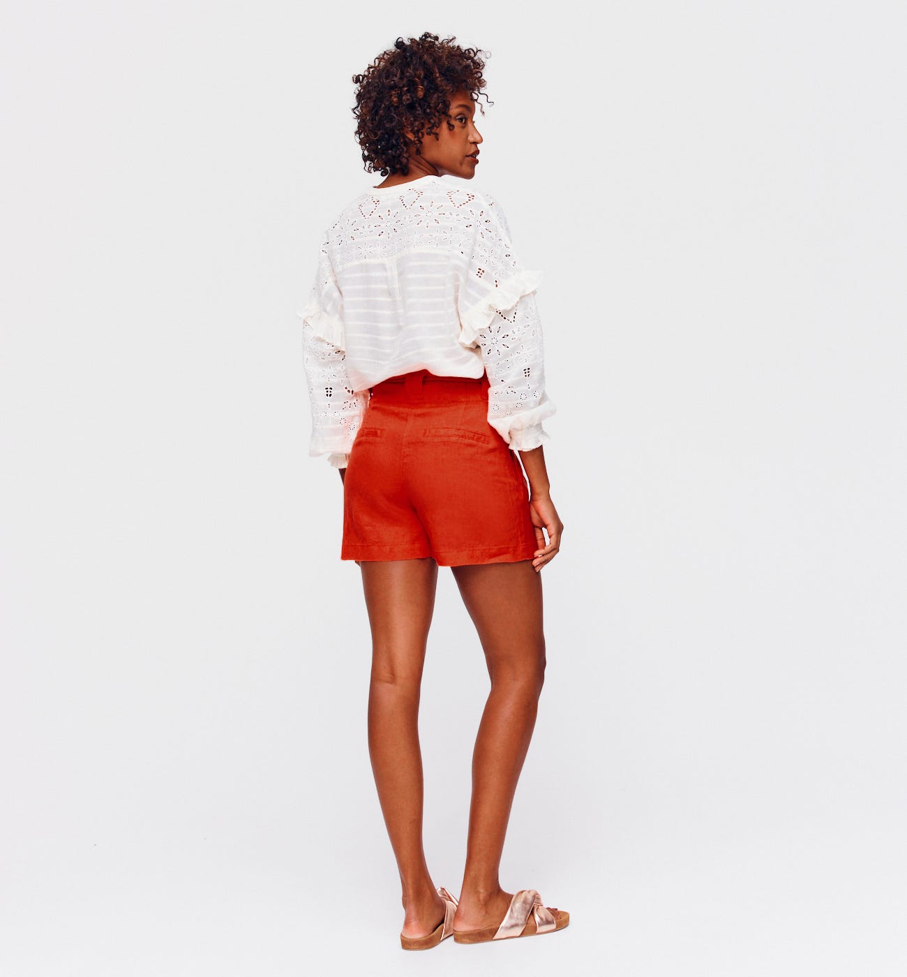 High Waist-Shorts aus Leinen