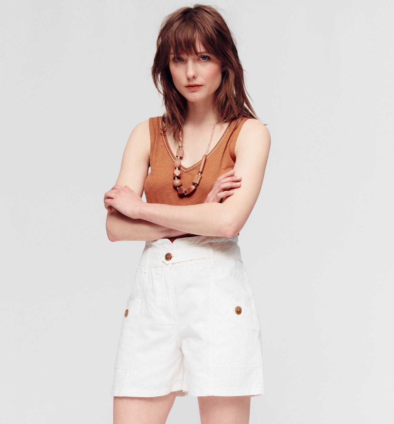 High-waist canvas shorts