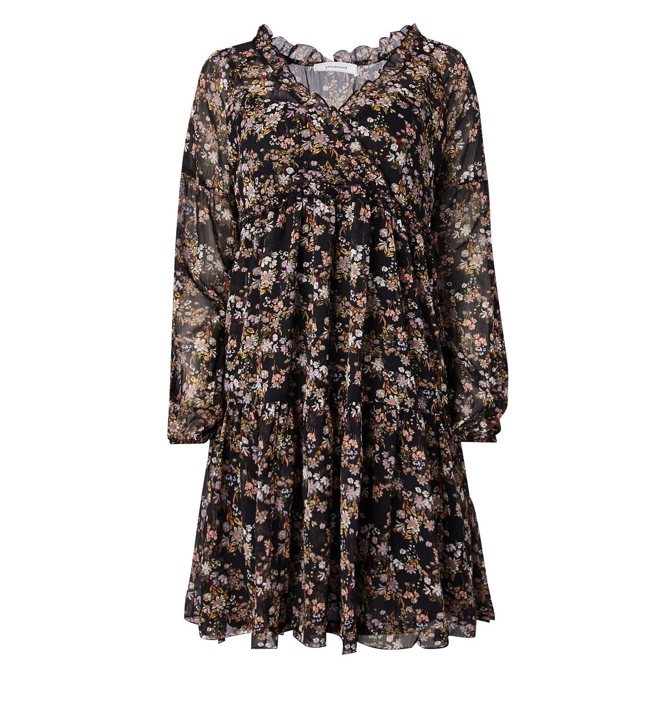Robe volantée en voile imprimé