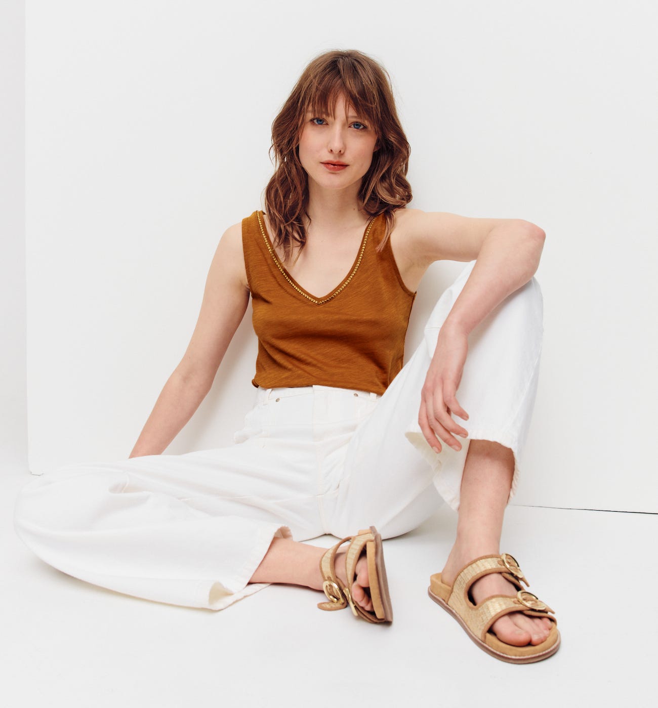 V-neckline sleeveless top