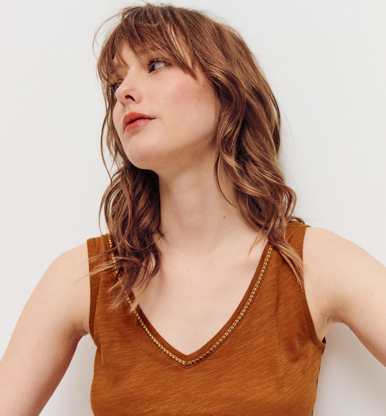 V-neckline sleeveless top