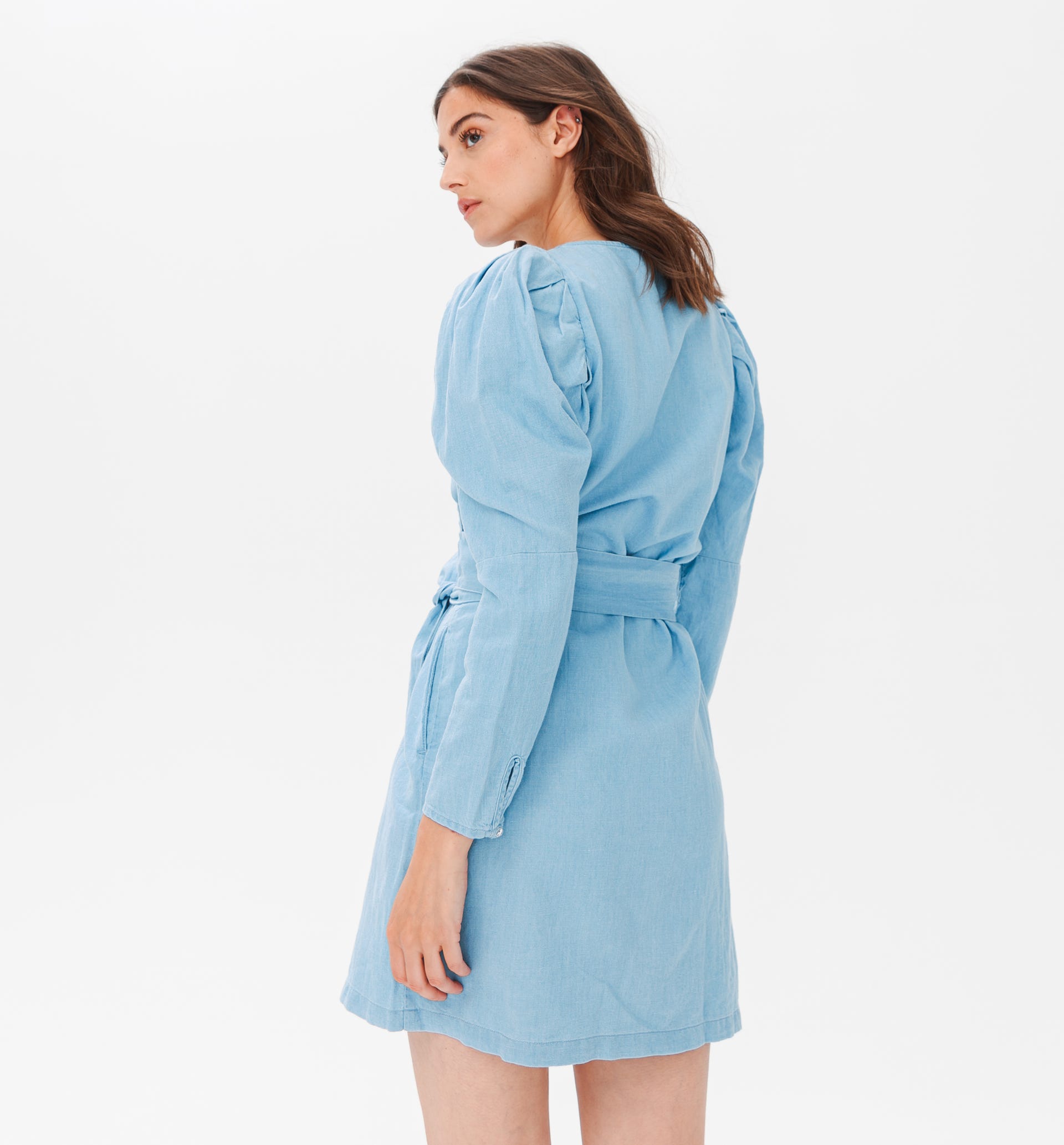 Cotton-linen crossover dress