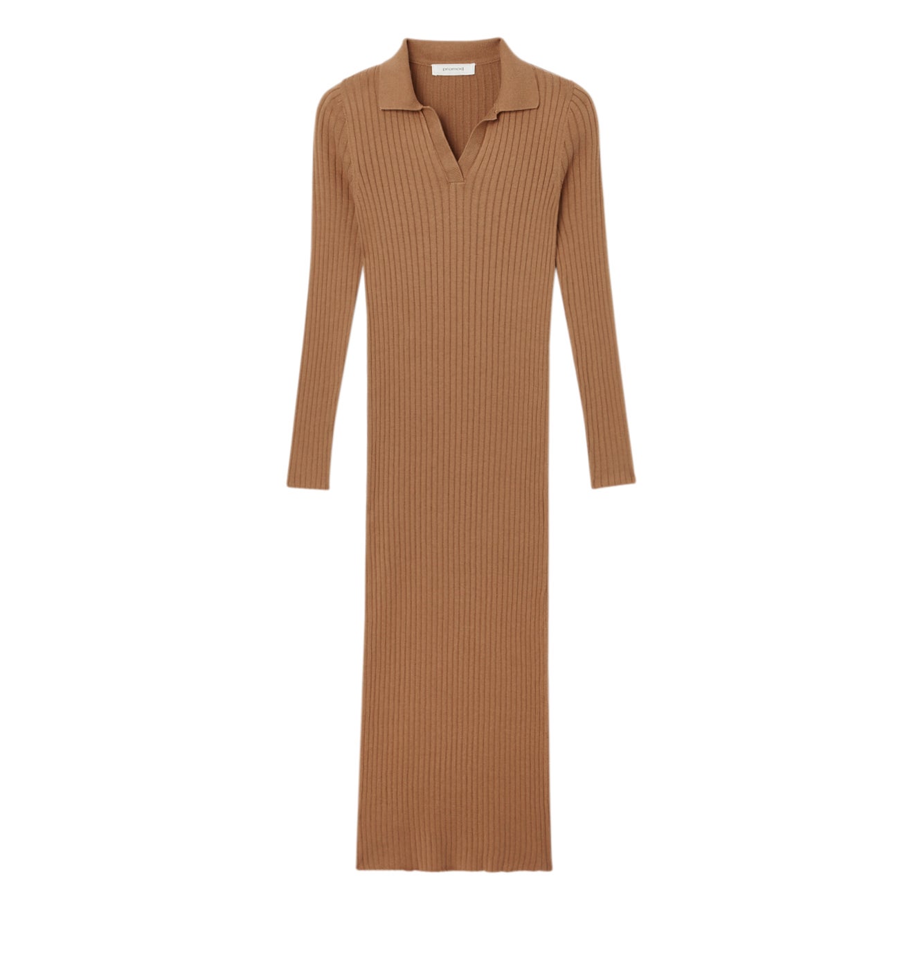 Ribbed polo dress - Camel