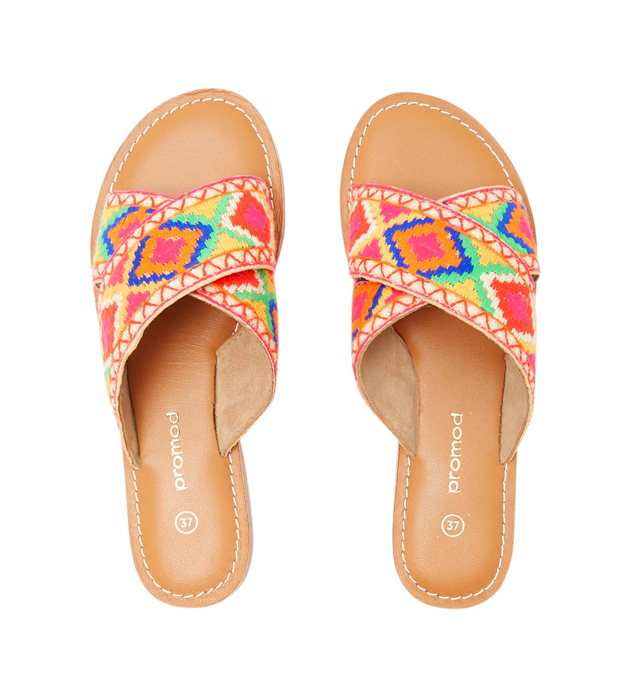 Embroidered strap mules