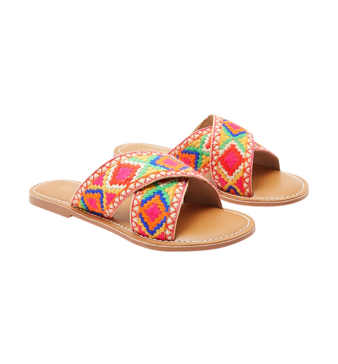Embroidered strap mules
