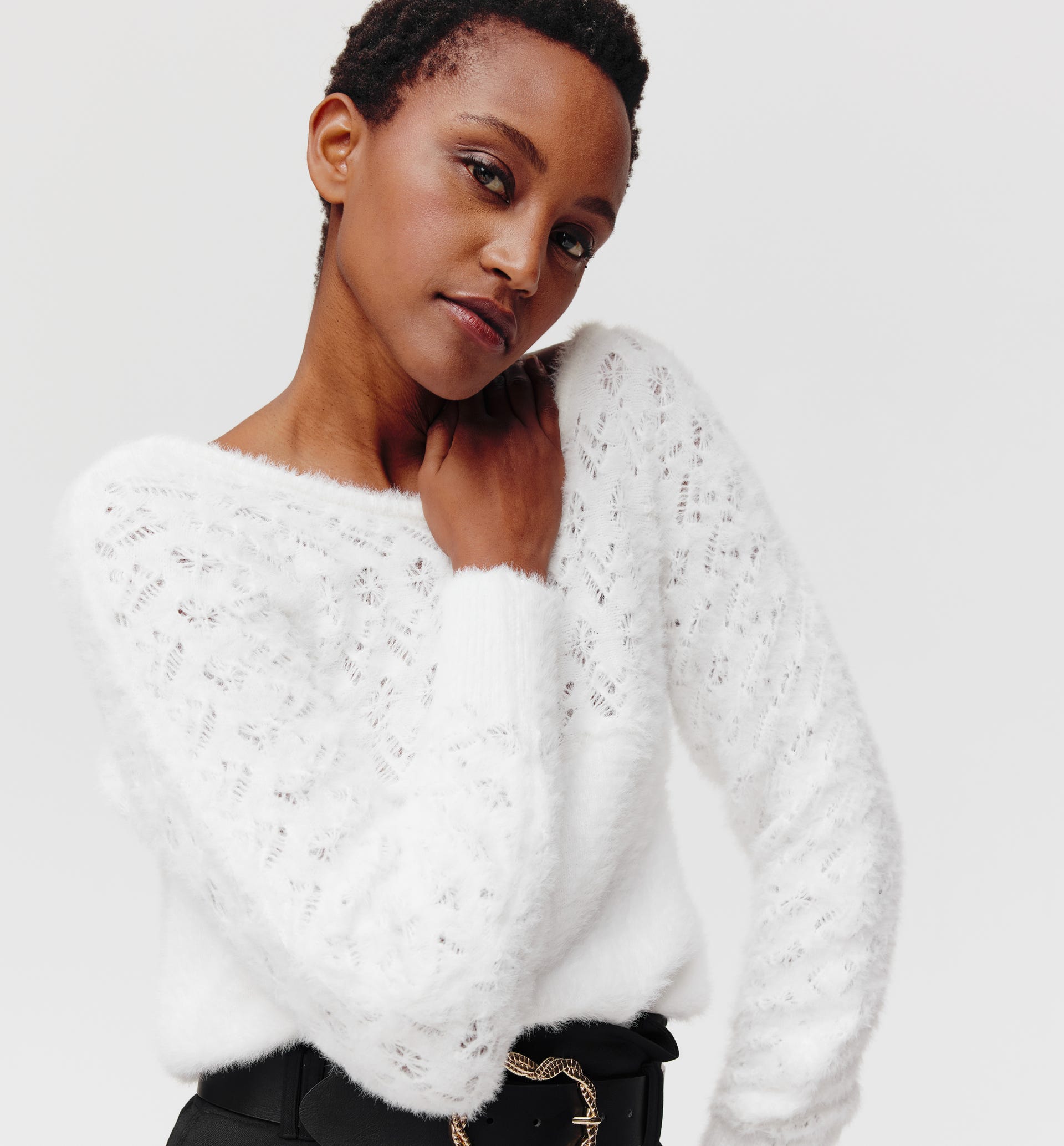 Plüsch-Pullover mit Lochmuster