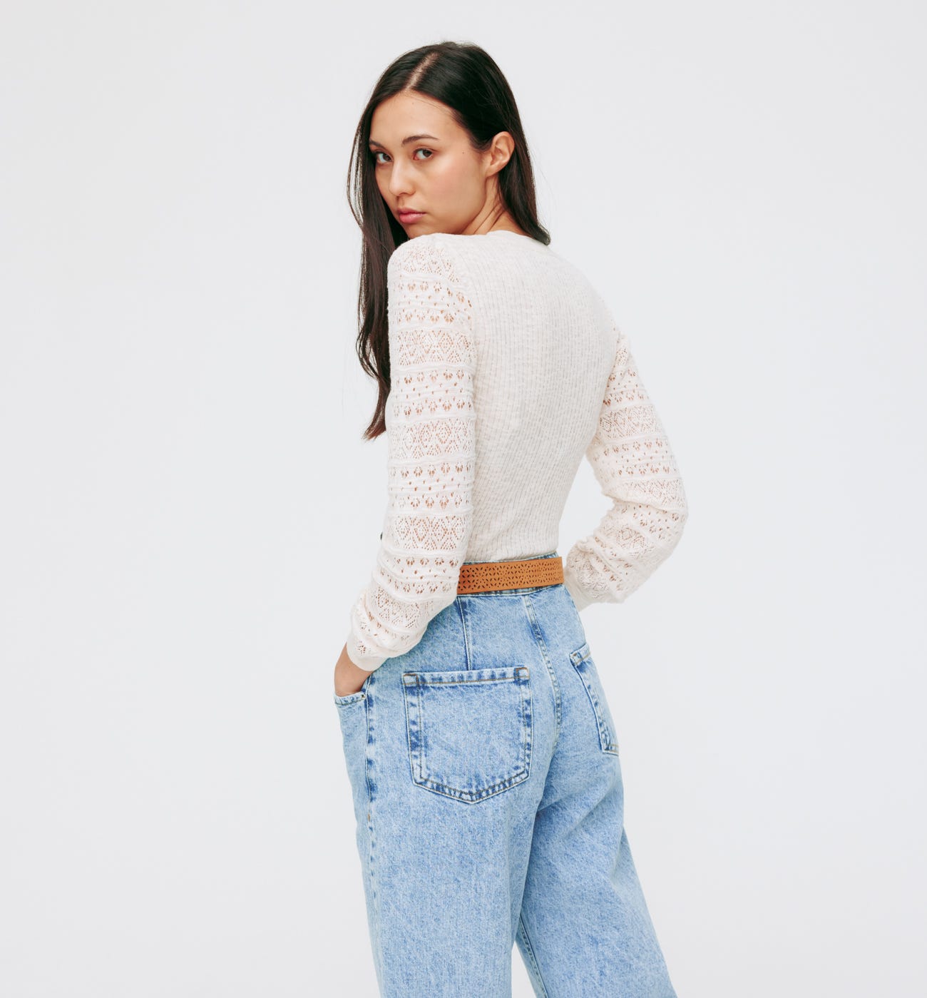 Pull côtelé ajouré Femme