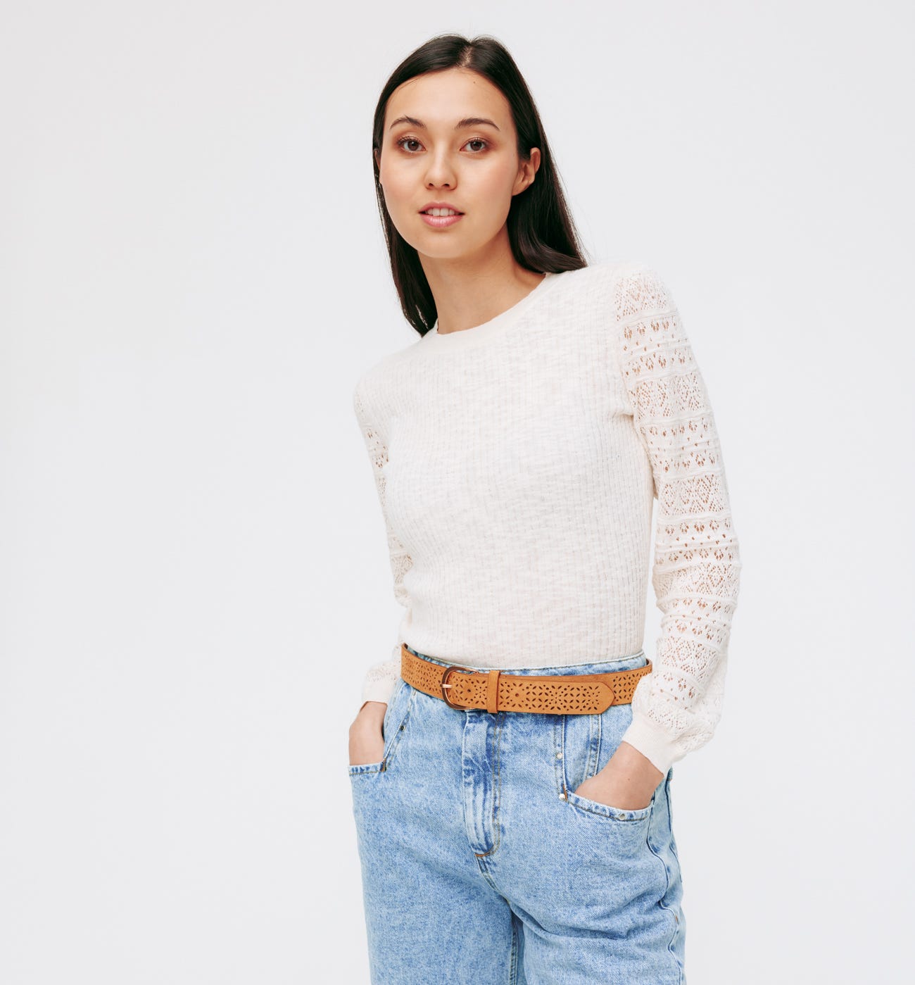 Pull côtelé ajouré Femme