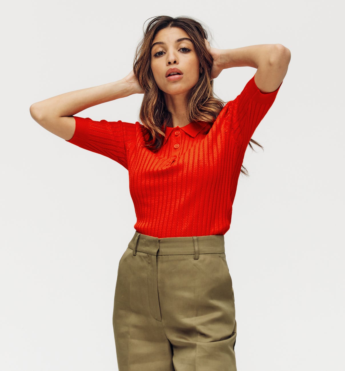 Maglia polo a coste e trafori