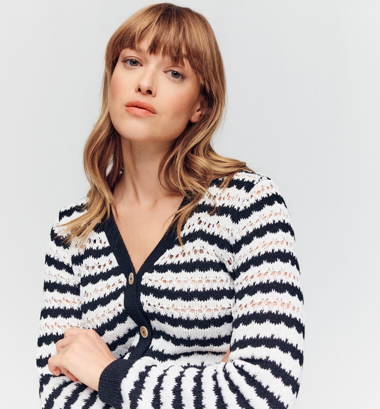Striped button cardigan
