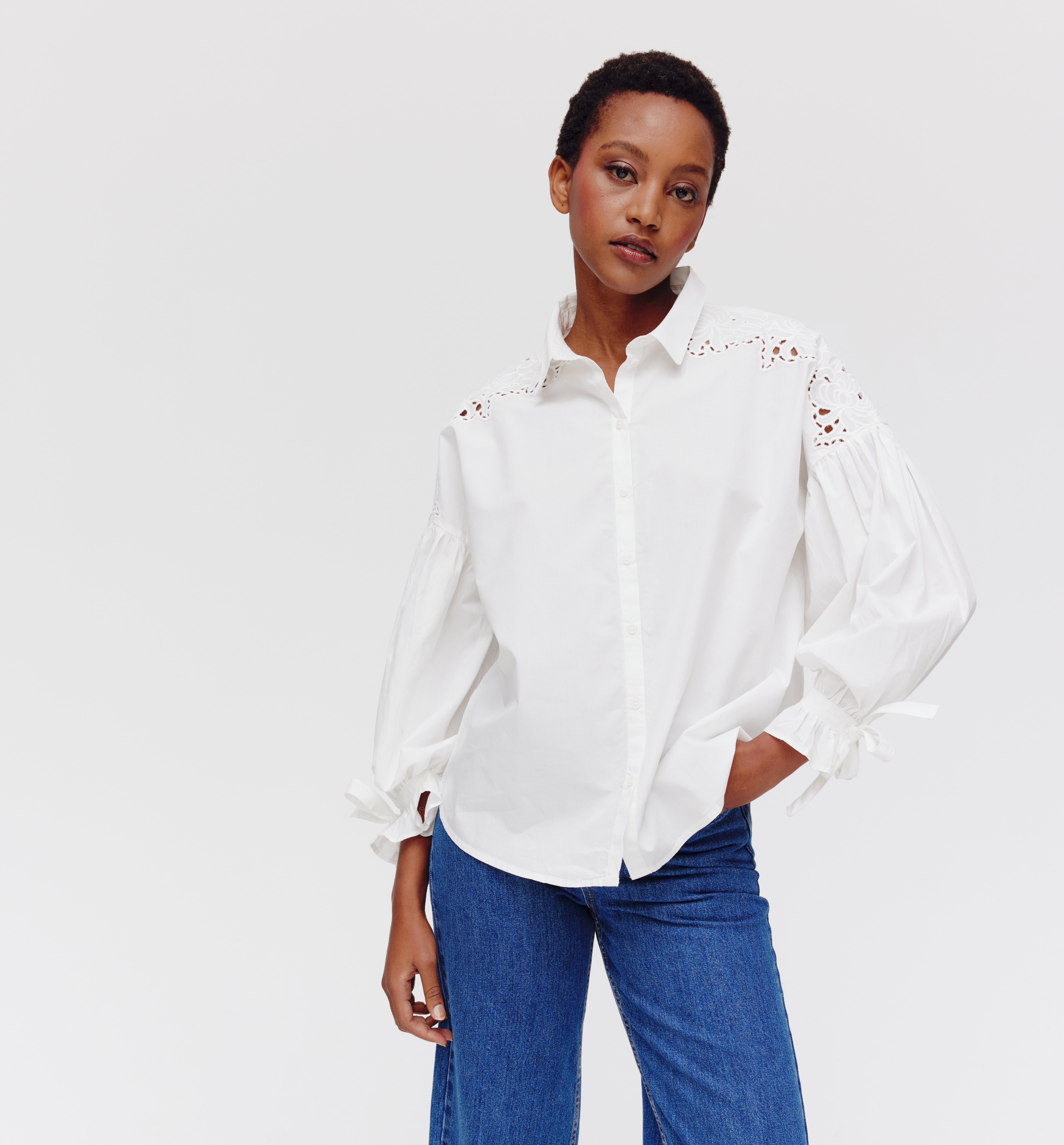 Camicia dettaglio guipure - Bianco
