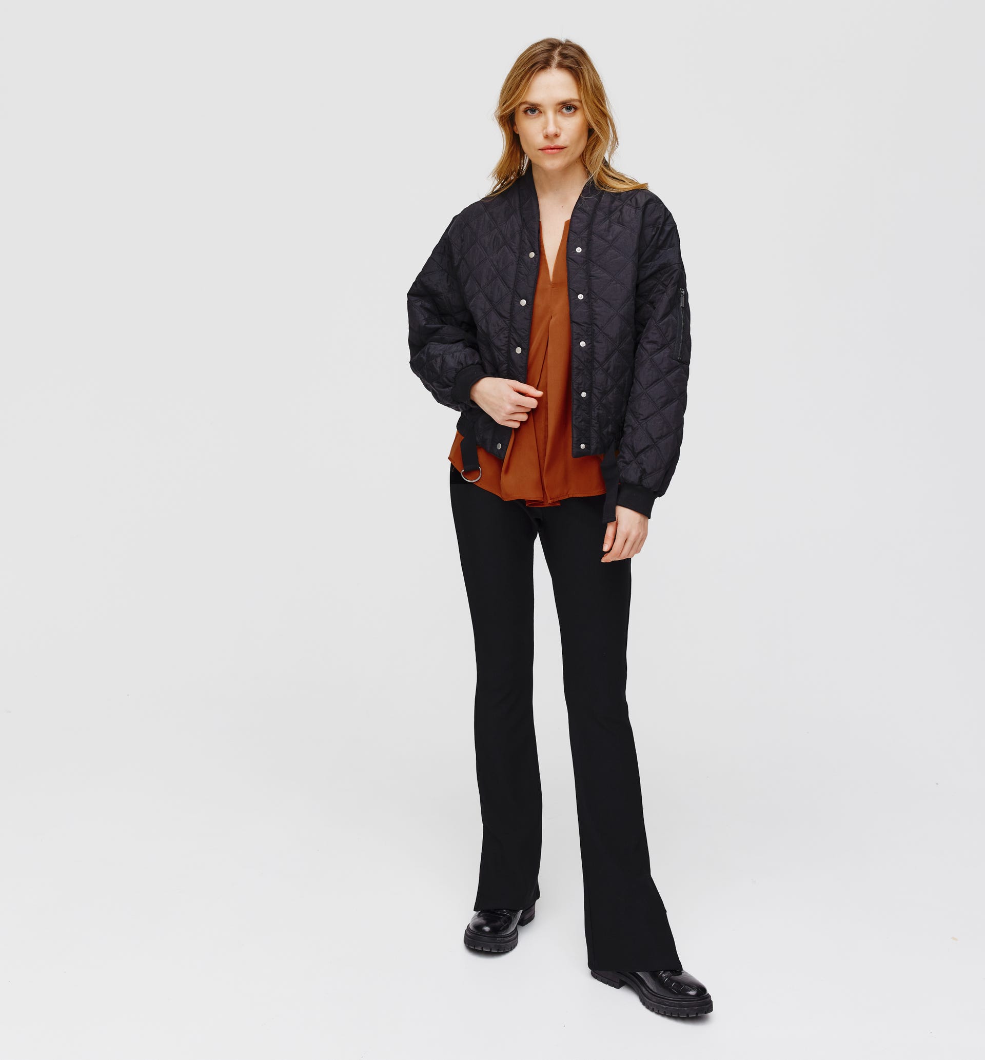 Silky puff-sleeved blouse