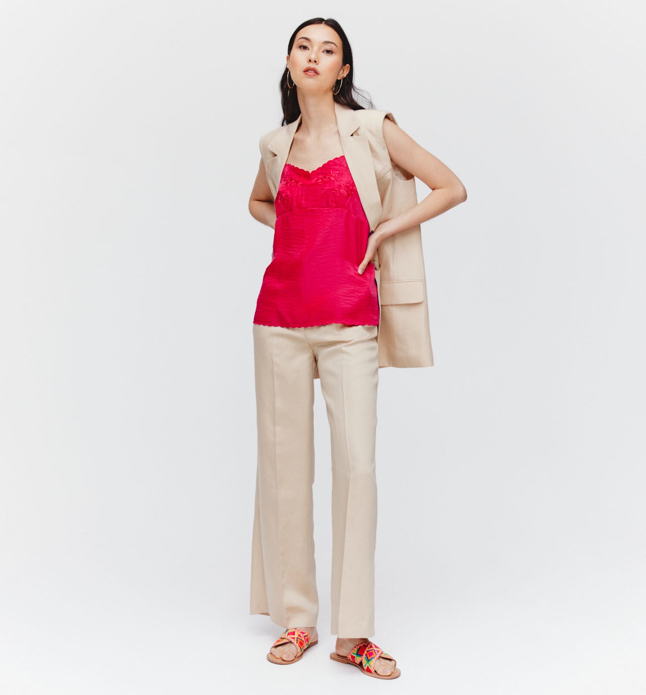 Silky embroidered top
