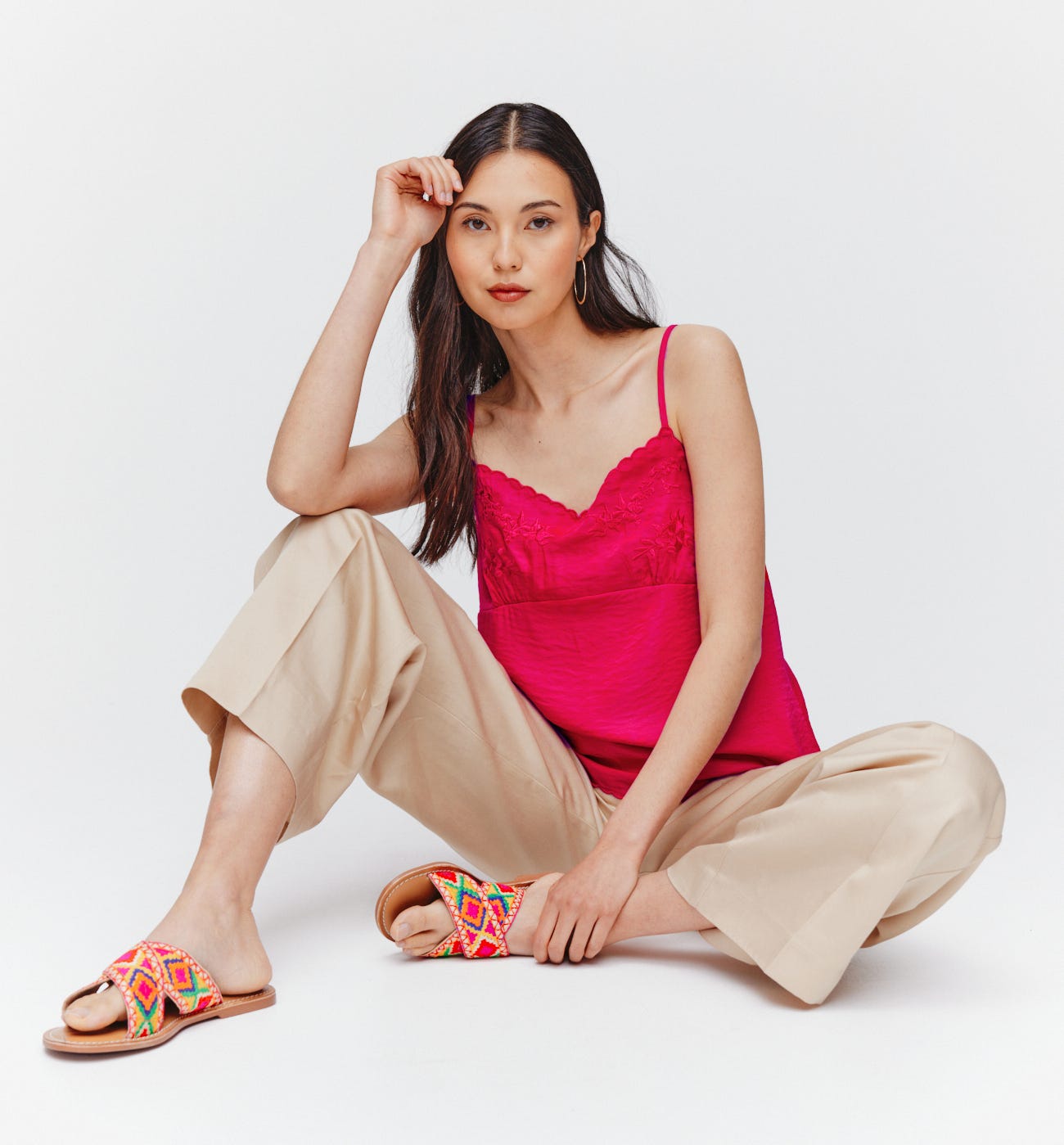 Silky embroidered top