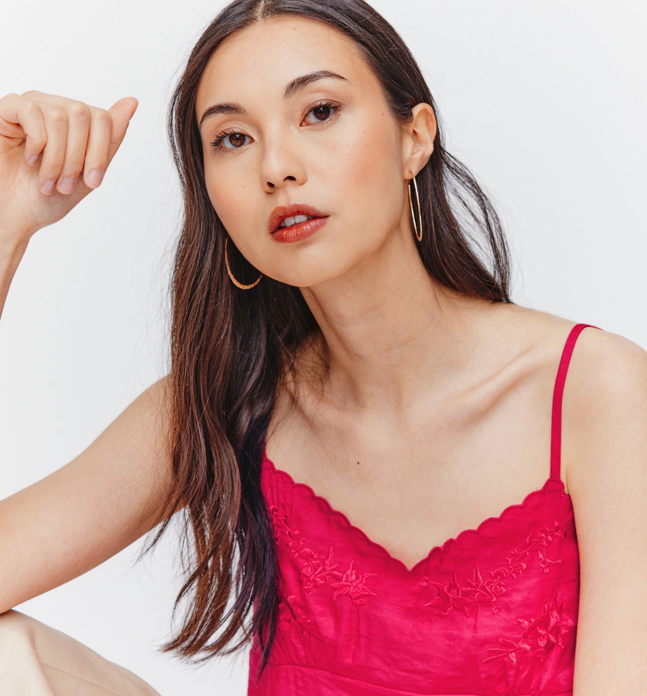 Silky embroidered top