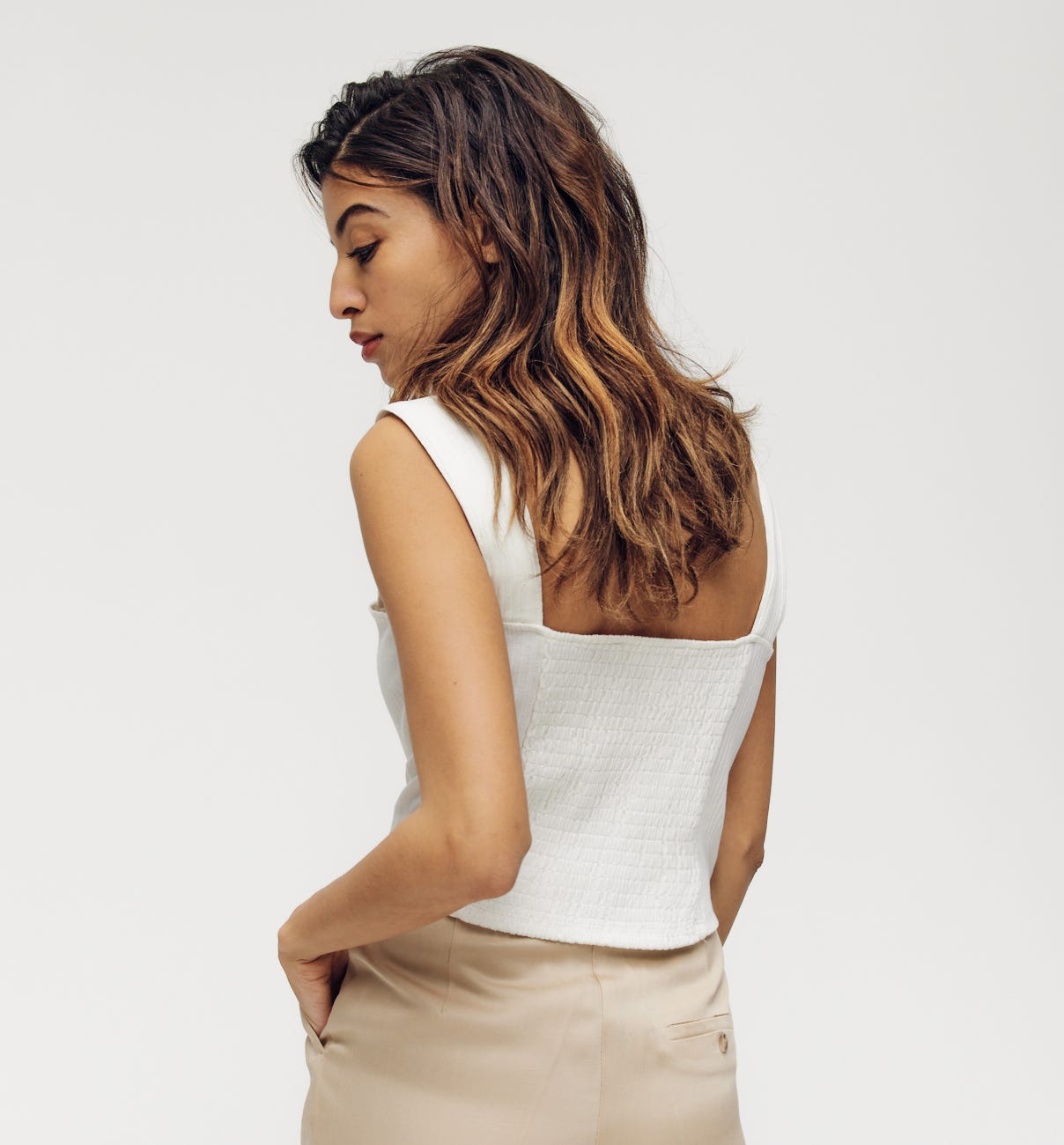 Ribbed jersey strappy top