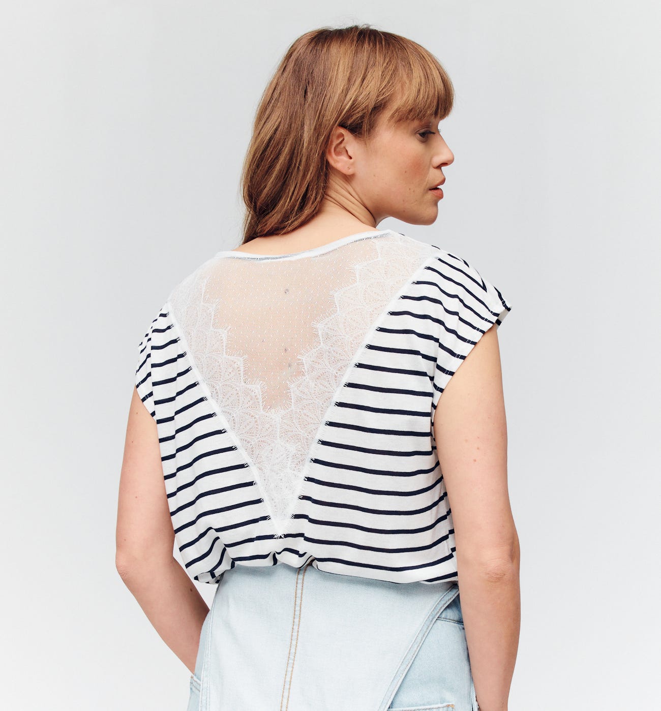 Streifenshirt mit Spitze