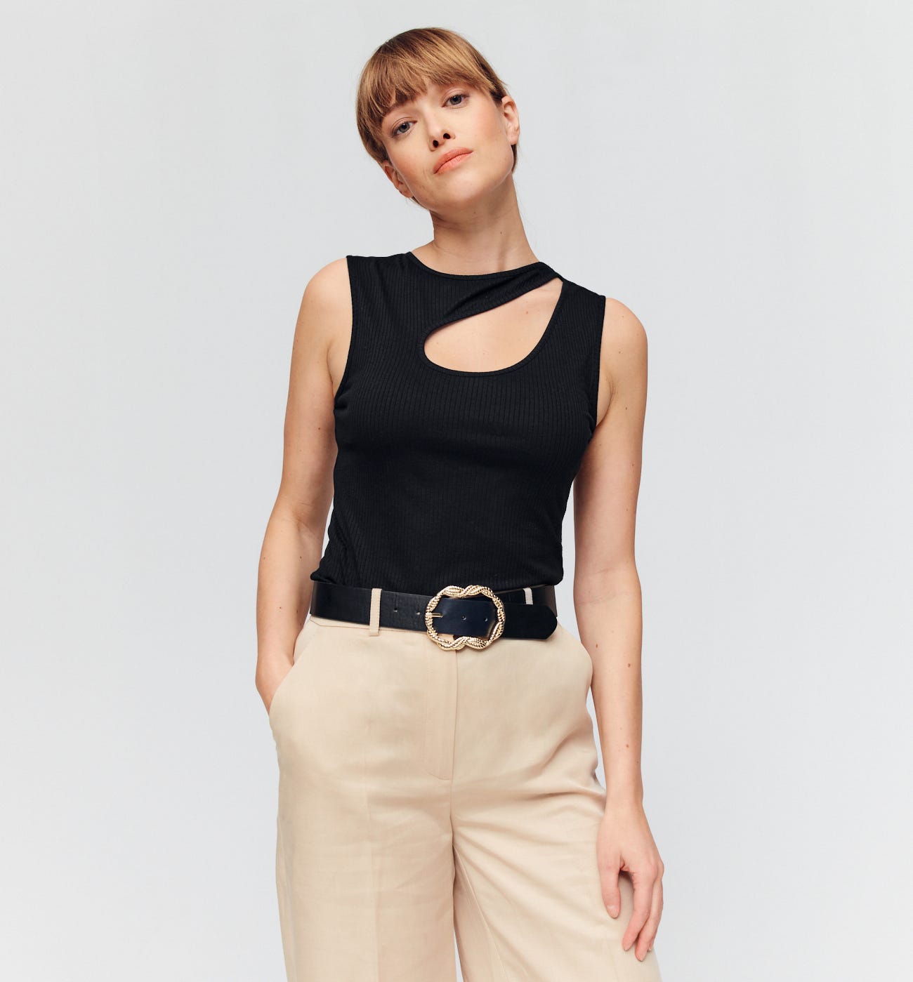 Rib jersey sleeveless top