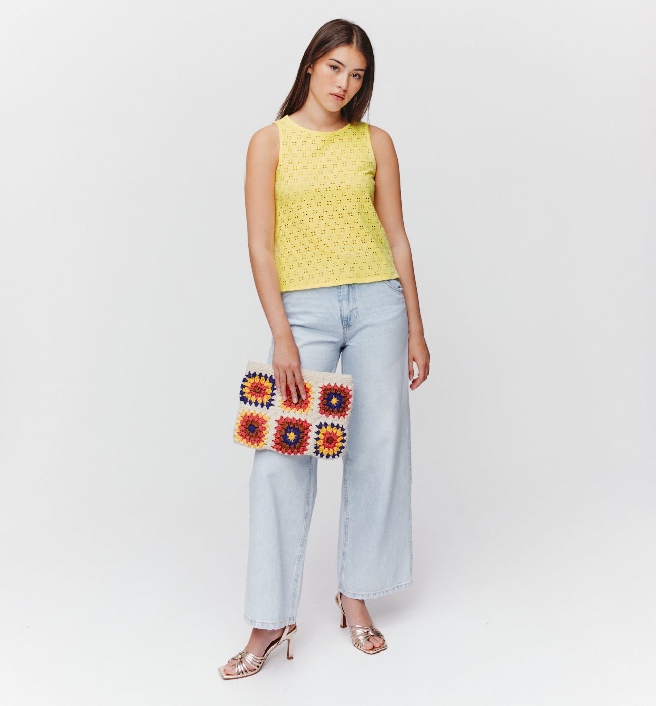 Sleeveless openwork top