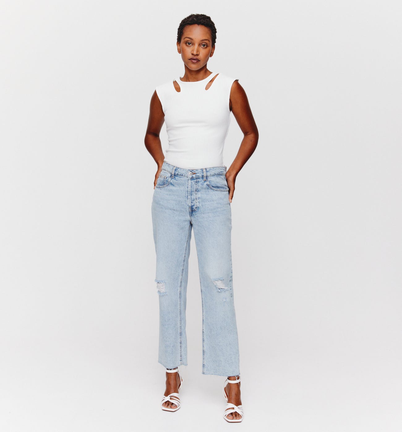 T-shirt côtelé découpé Femme