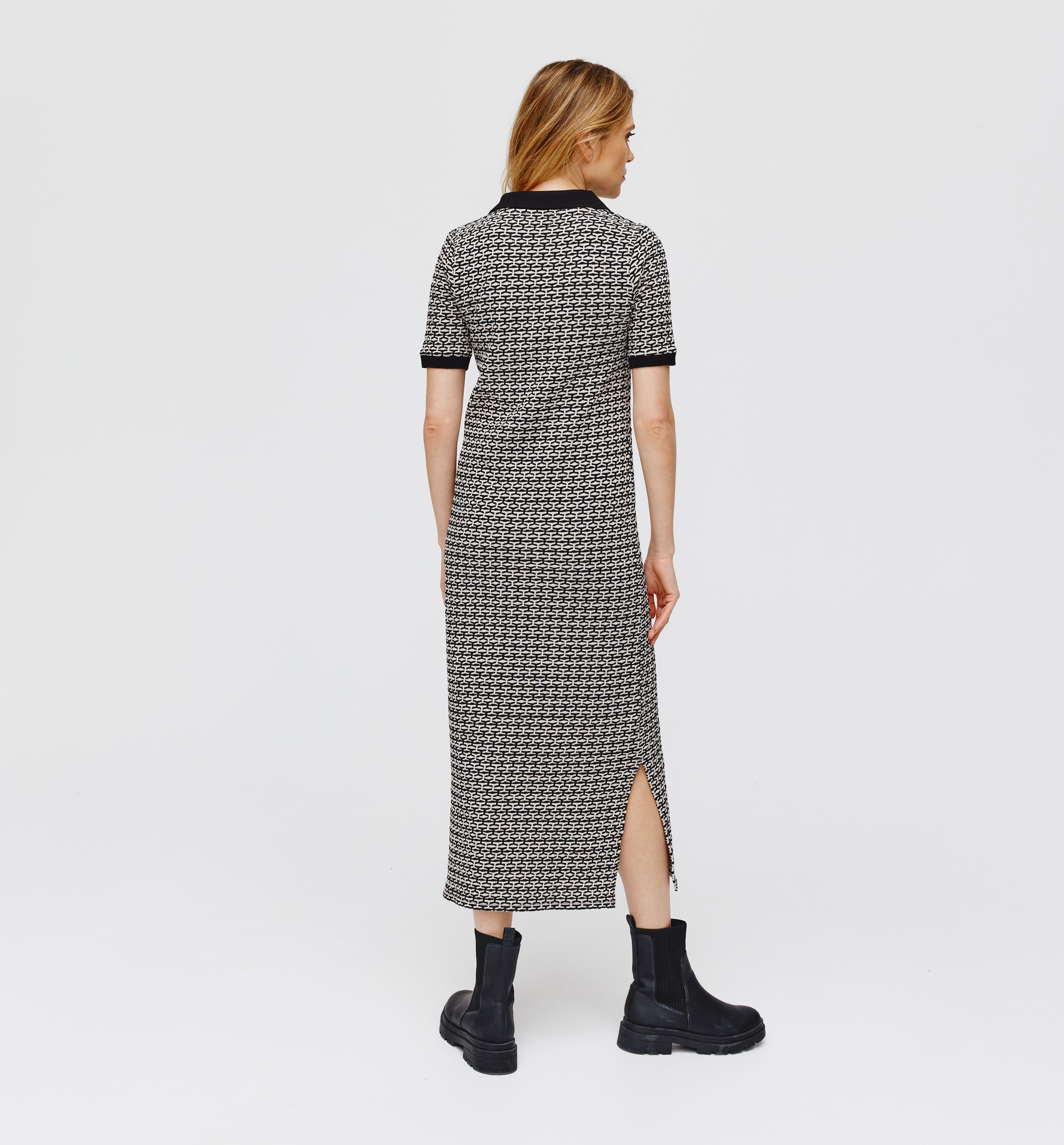 Long polo knit dress - Black print